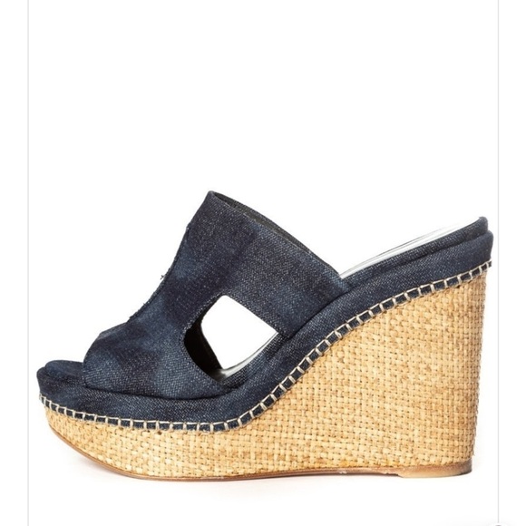 Like New! Stuart Weitzman Espadrille Denim Wedges - Picture 1 of 11